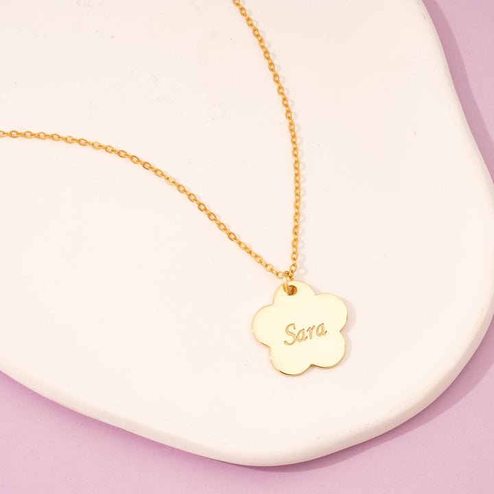 Personalized Children's Flower Engraved Name Necklace