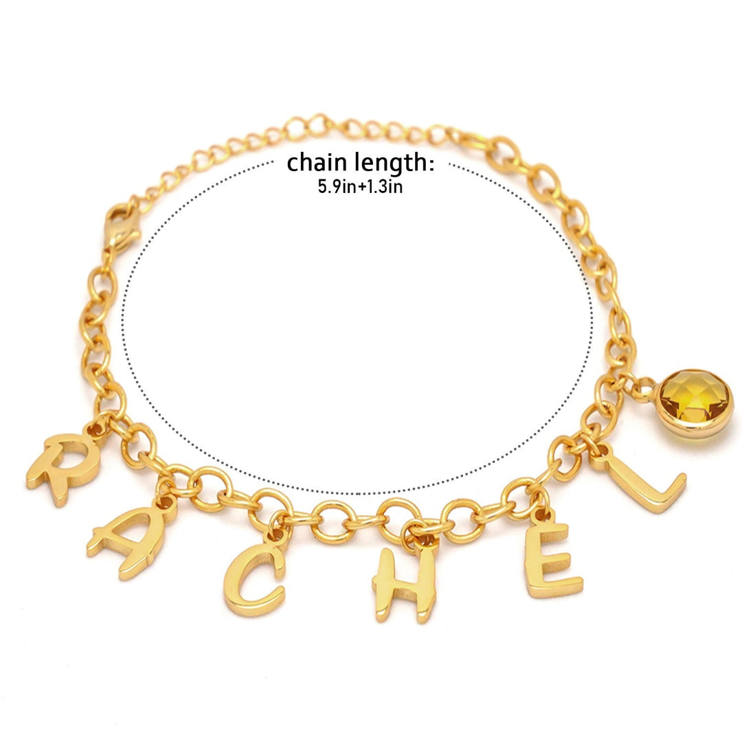 Personalized Kids Letter & Birthstone Charm Bracelet – Sterling Silver Adjustable Gift