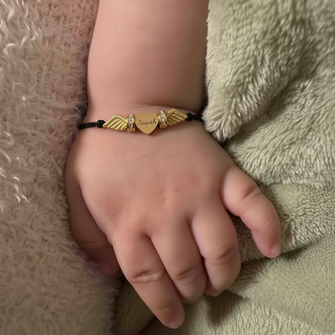 Personalized Angel Wing Parent-Child Bracelet – Custom Handwoven Birth Keepsake