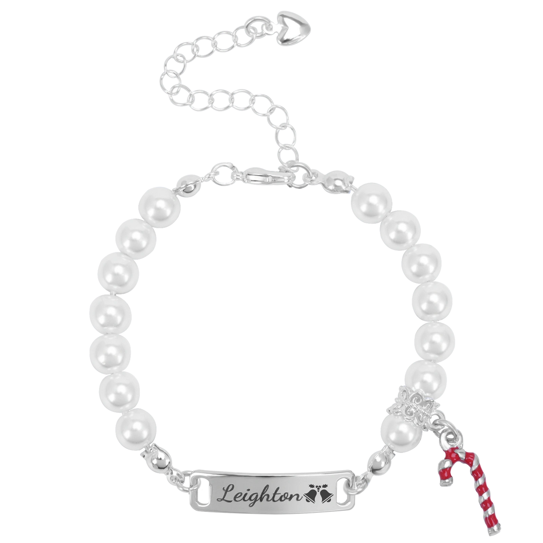 Custom Candy Cane Pearl Bracelet – Adjustable Christmas Gift