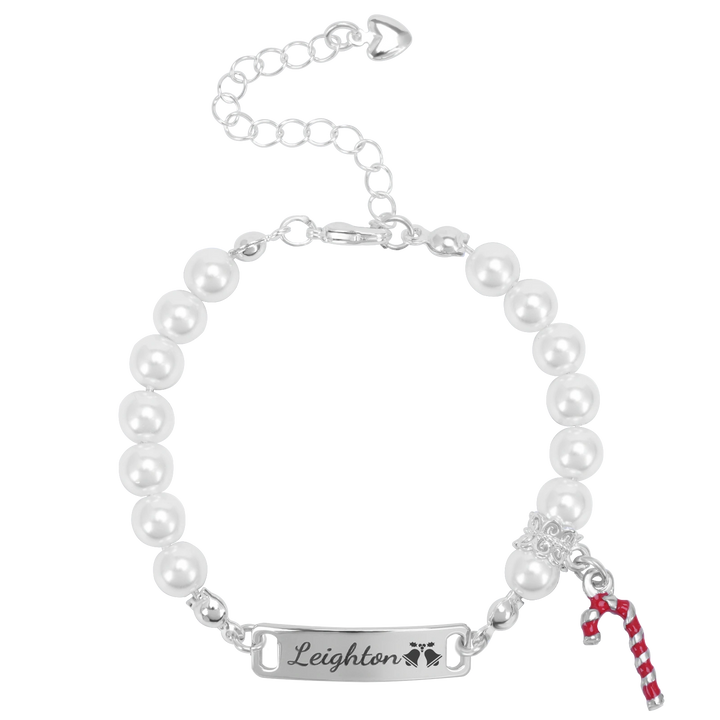 Custom Candy Cane Pearl Bracelet – Adjustable Christmas Gift