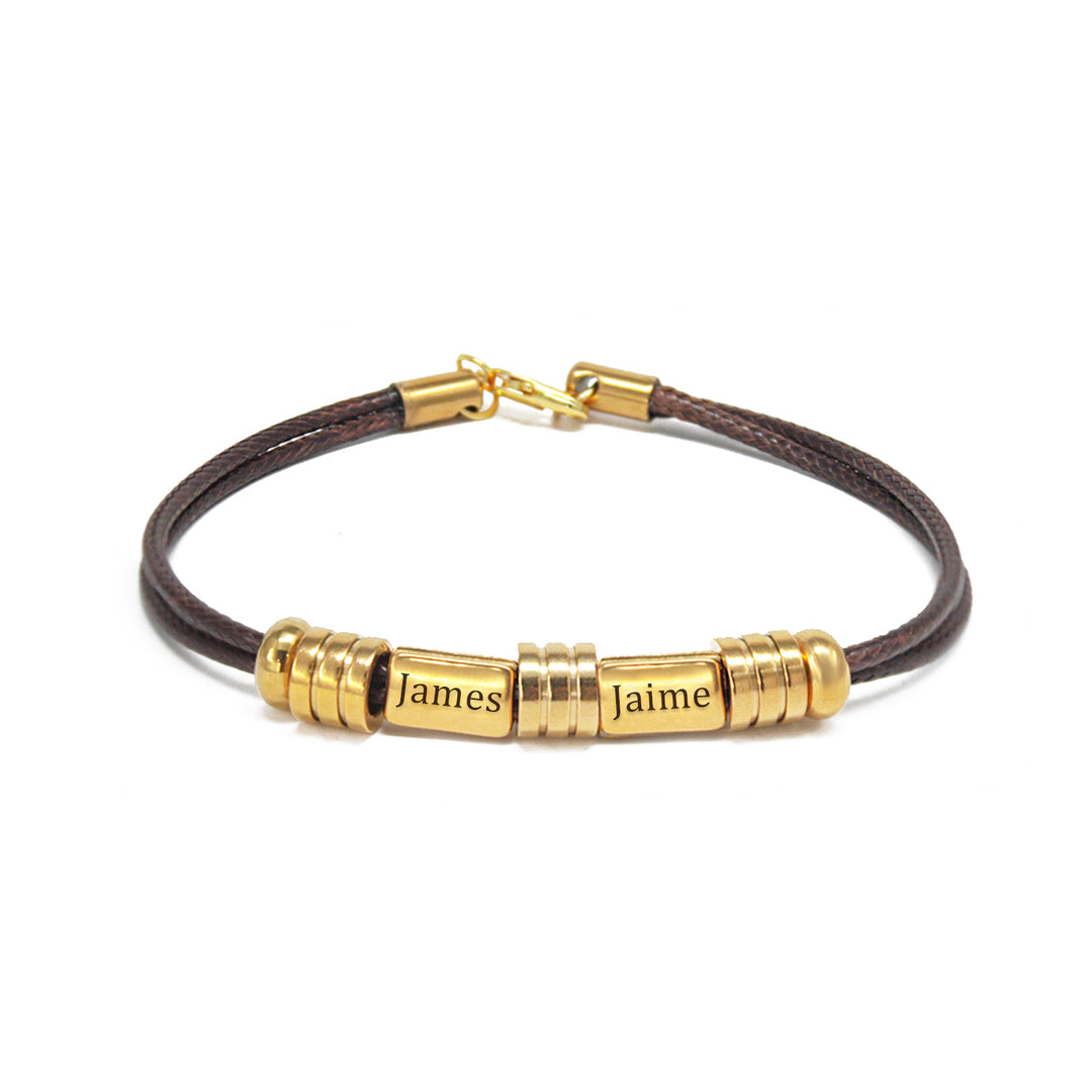 Men’s Personalized Braided Leather Name Bracelet – Custom Titanium Steel Engraved ID Wristband, Stylish Gift for Him
