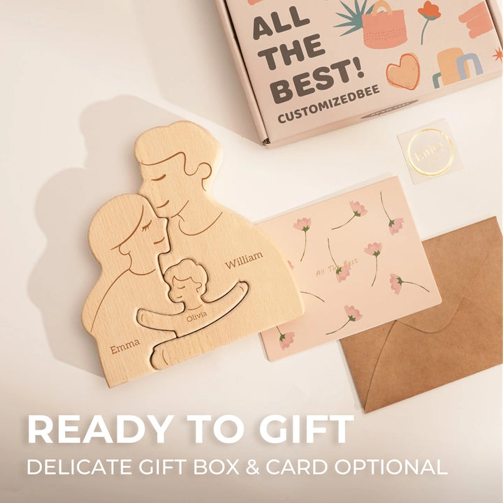 Personalized Wooden Family Puzzle – Custom Name Puzzle for 2–5 Family Members | Unique Birthday, Anniversary & Housewarming Gift