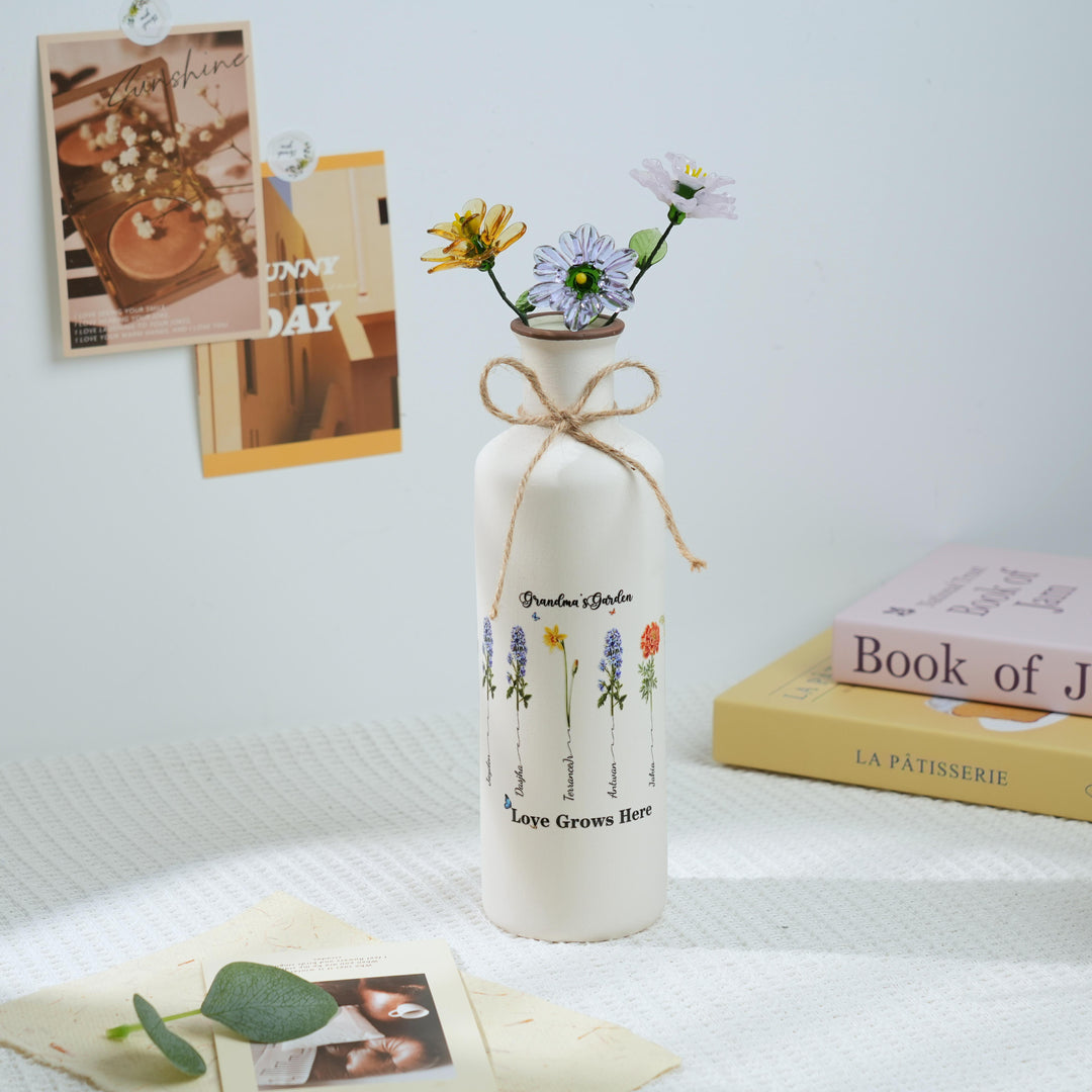 Personalized Mama's Garden Birth Flower Vase With Kids Name