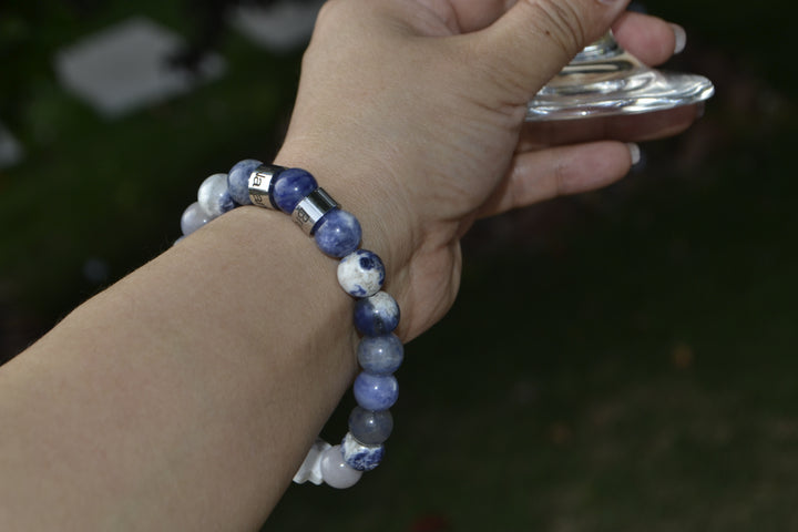 Personalized natural stone bead bracelet (Natural blue serpentine)