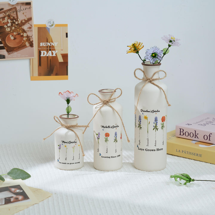 Personalized Mama's Garden Birth Flower Vase With Kids Name