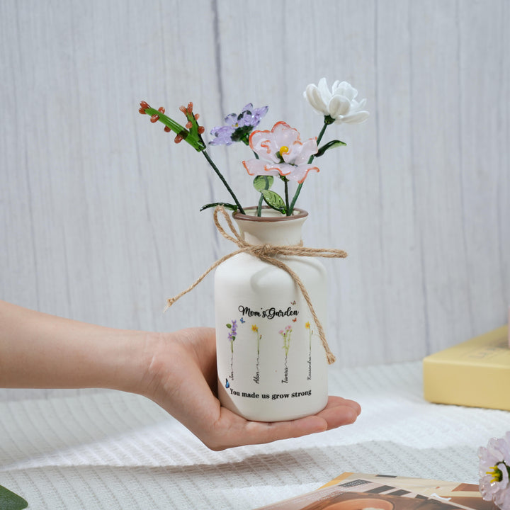 Personalized Mama's Garden Birth Flower Vase With Kids Name