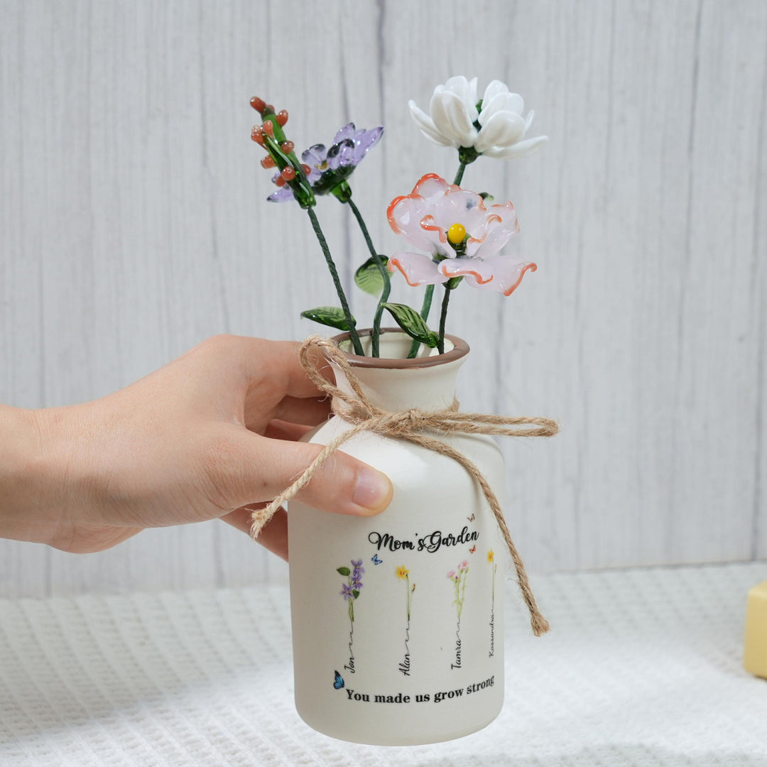 Personalized Mama's Garden Birth Flower Vase With Kids Name