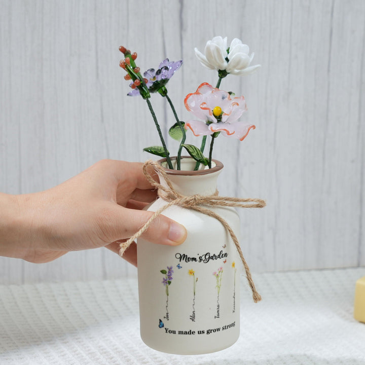 Personalized Mama's Garden Birth Flower Vase With Kids Name