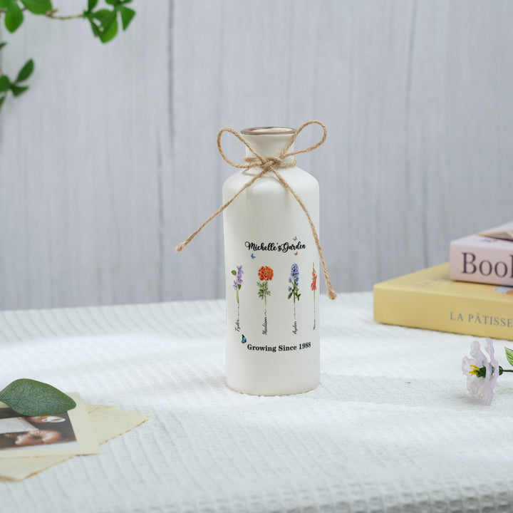 Personalized Mama's Garden Birth Flower Vase With Kids Name