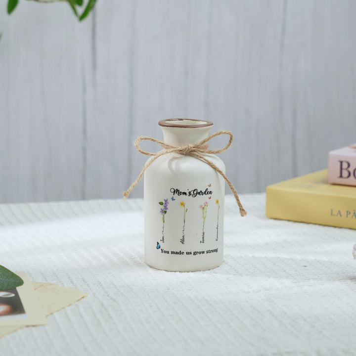 Personalized Mama's Garden Birth Flower Vase With Kids Name