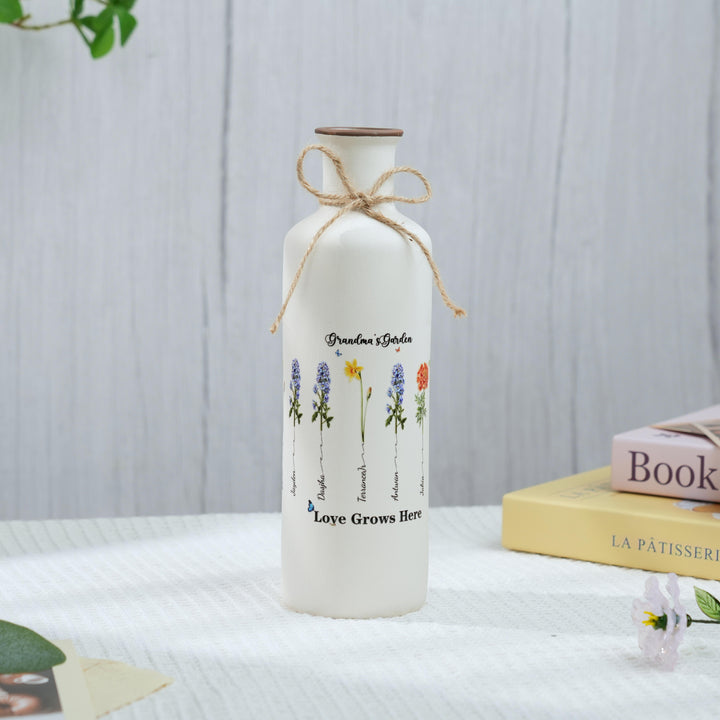 Personalized Mama's Garden Birth Flower Vase With Kids Name