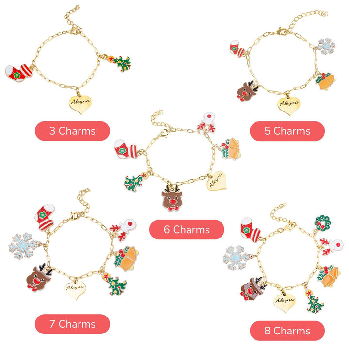 Personalized Heart-Shaped Christmas Charm Children's Bracelet