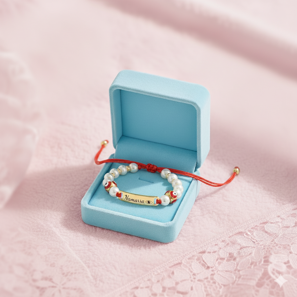 Personalized Evil Eye Baby Bracelet – Custom Handwoven Birth Keepsake for Newborns & Infants