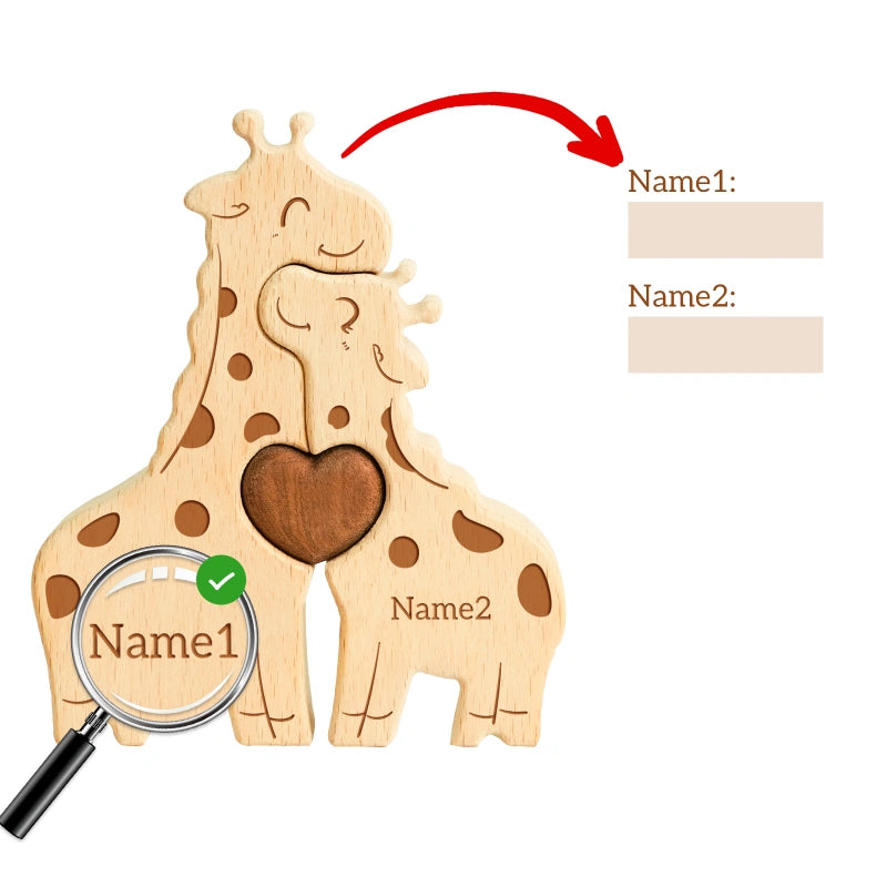 Personalized Family Giraffes Puzzle – Custom Wooden Name Puzzle for Families