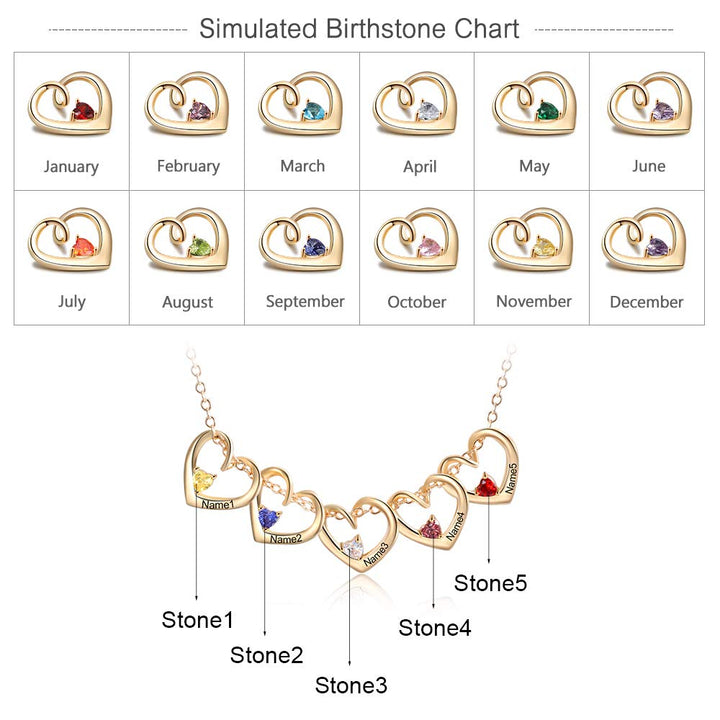 Personalized Heart Name Birthstone Necklace For Mom Grandma