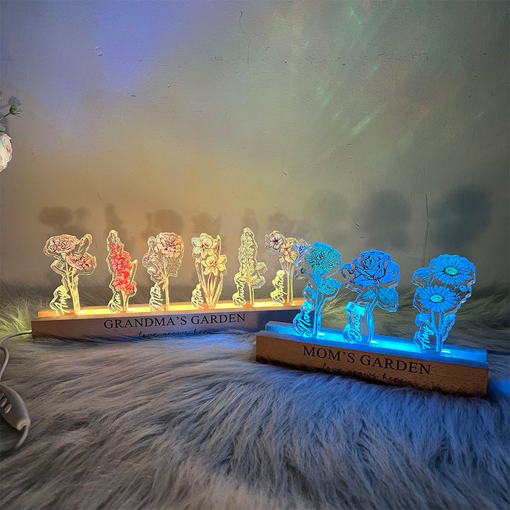 Personalized Birth Flower 3D Crystal Acrylic LED Light