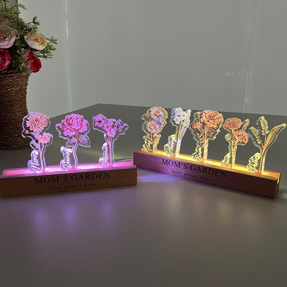 Personalized Birth Flower 3D Crystal Acrylic LED Light