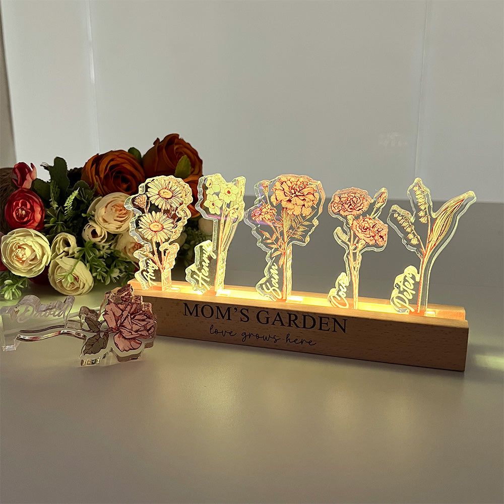 Personalized Birth Flower 3D Crystal Acrylic LED Light