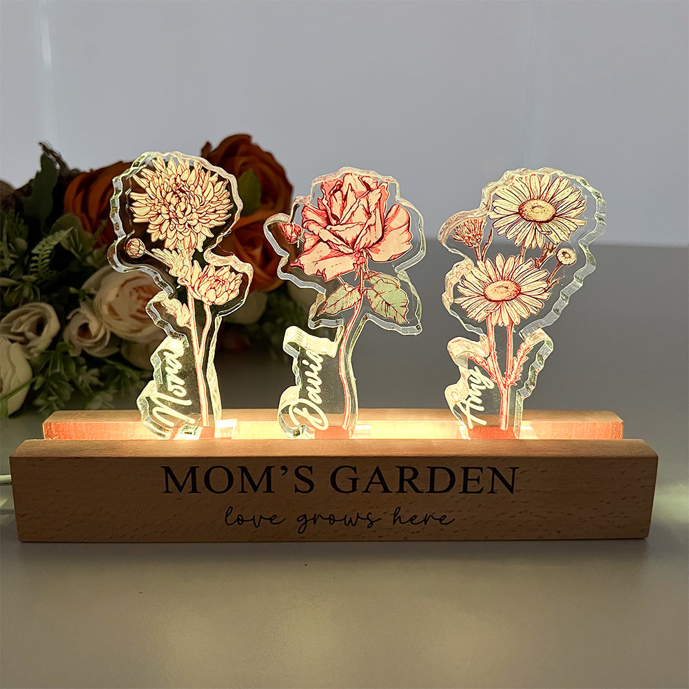 Personalized Birth Flower 3D Crystal Acrylic LED Light