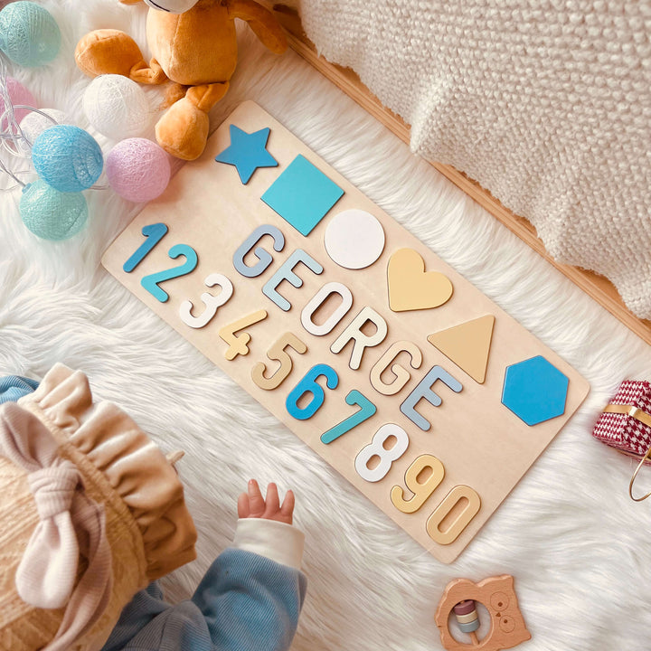 Personalized Numbers And Shapes Wooden Name Puzzle