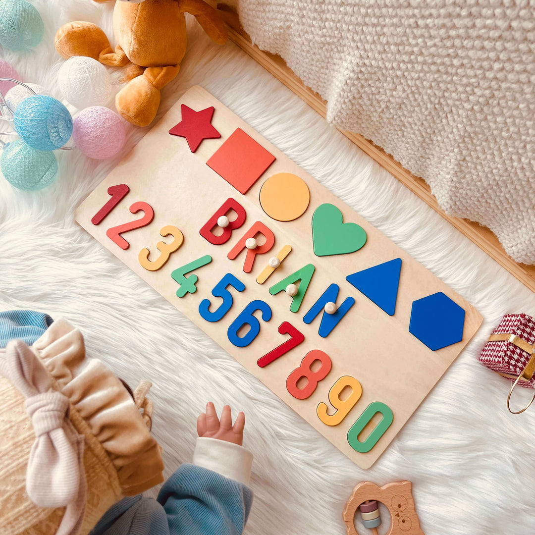 Personalized Numbers And Shapes Wooden Name Puzzle