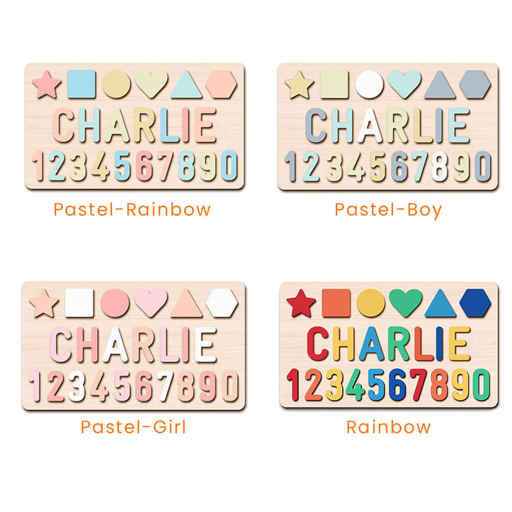 Personalized Numbers And Shapes Wooden Name Puzzle