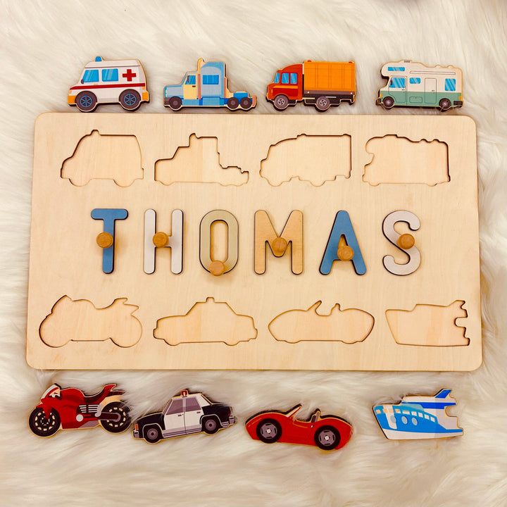 Personalized Wooden Baby Name Puzzle - Traffic