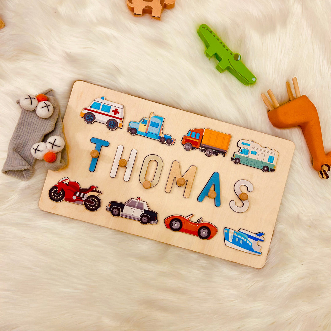 Personalized Wooden Baby Name Puzzle - Traffic