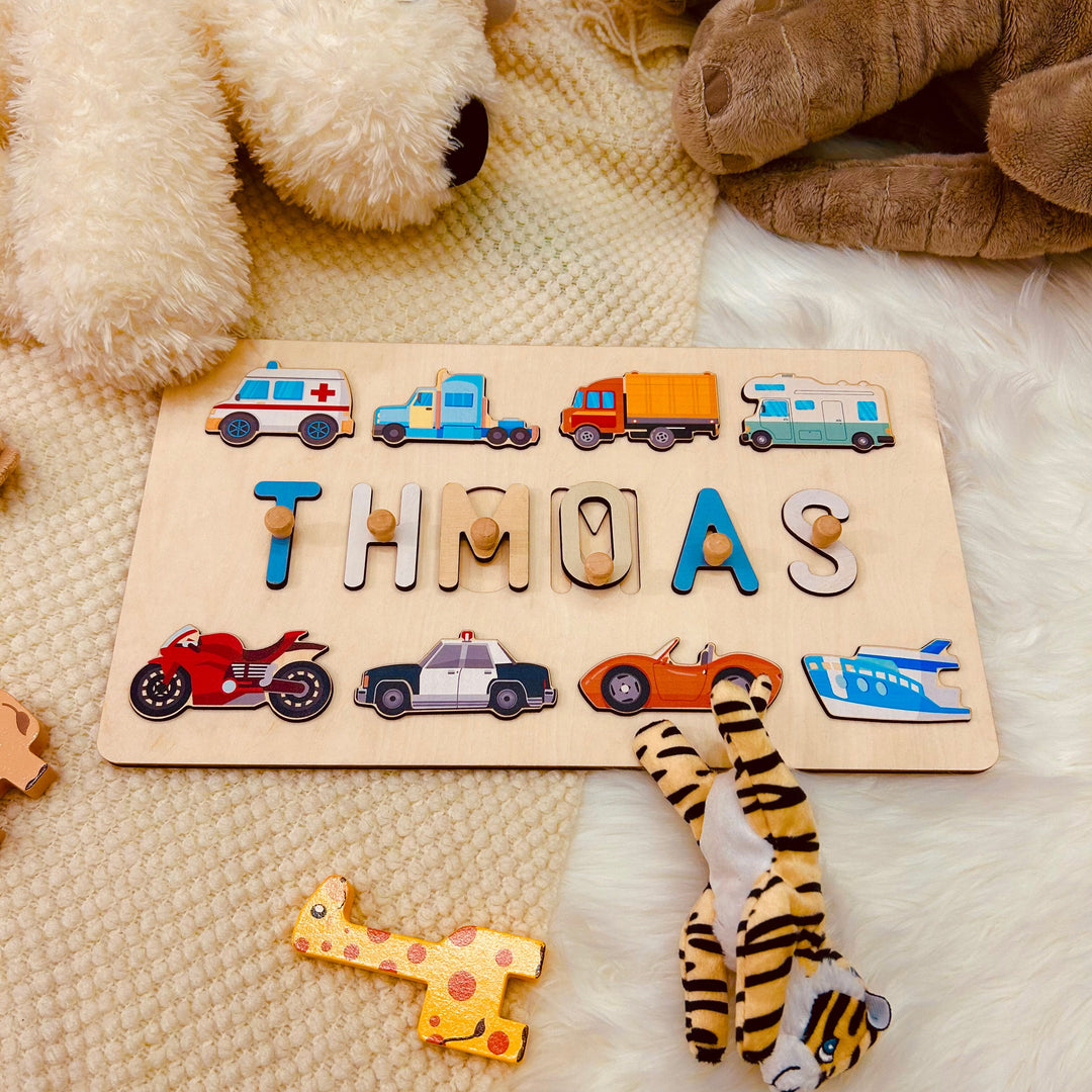 Personalized Wooden Baby Name Puzzle - Traffic