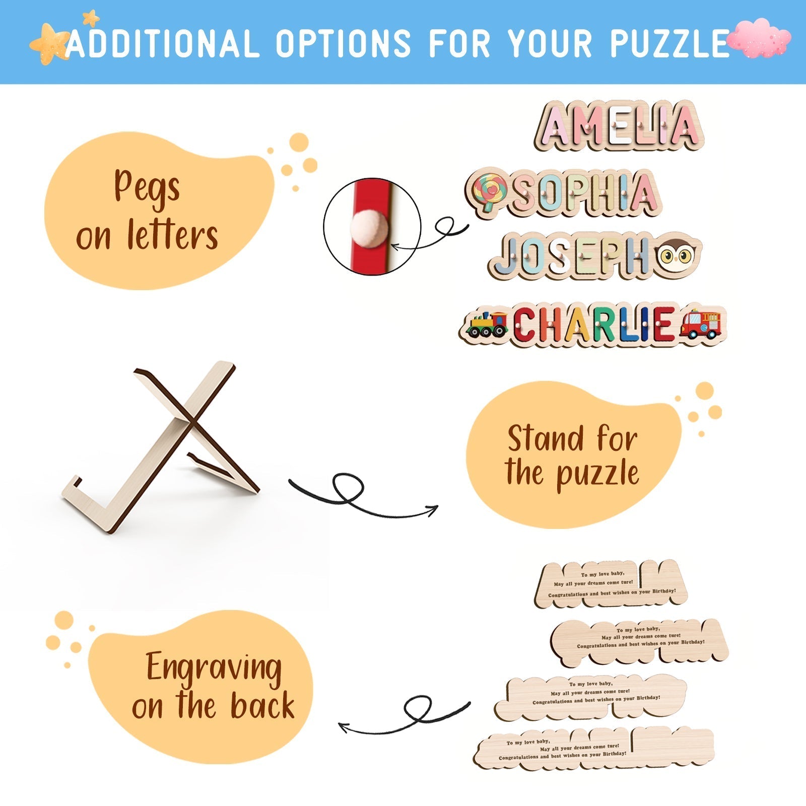 Personalised Wooden Baby Name Puzzle - Outlines