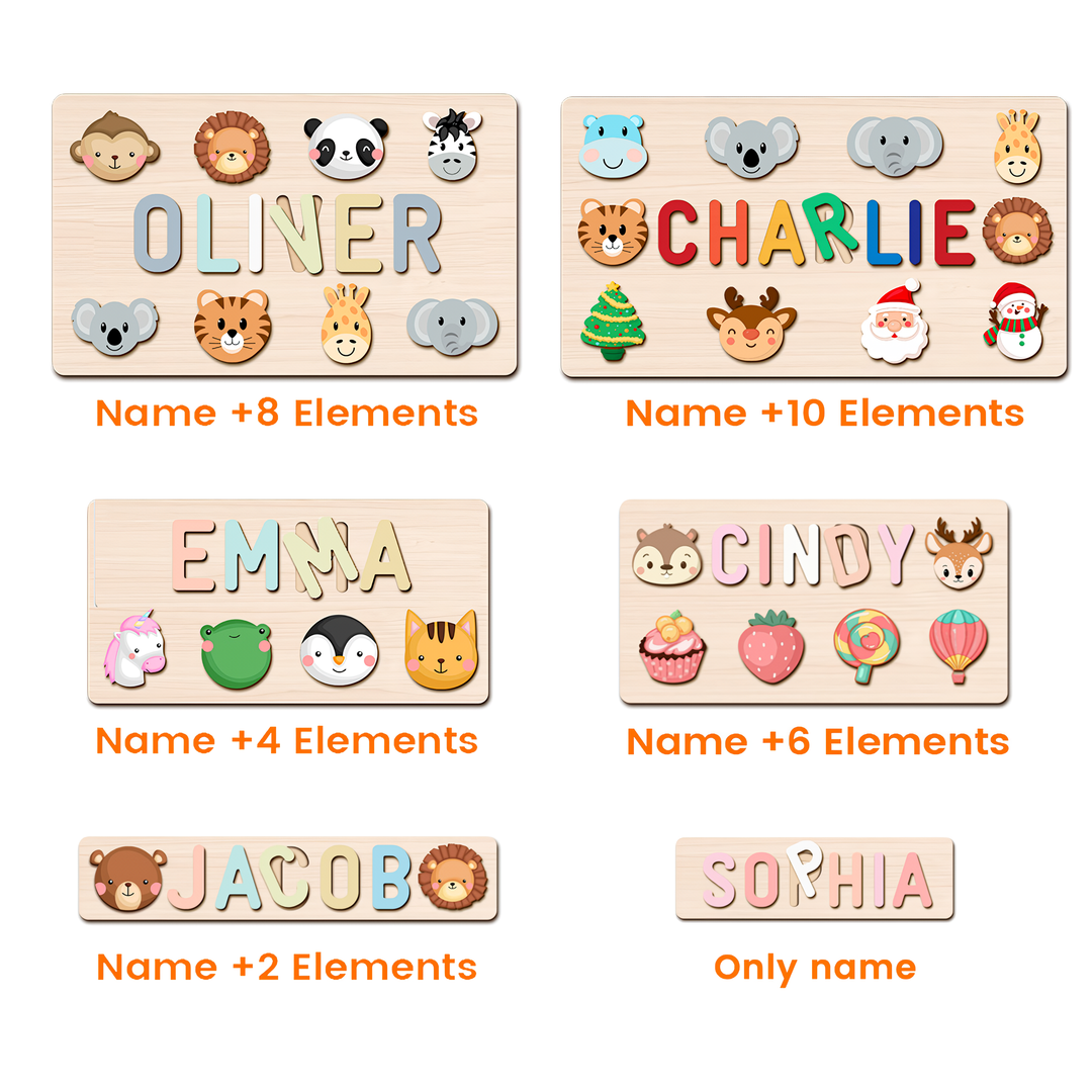 Personalized Wooden Baby Name Puzzle with Animals