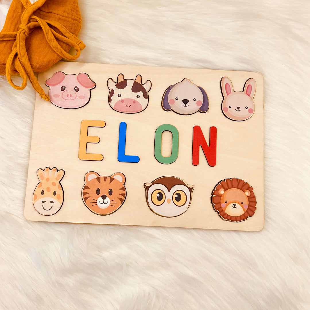 Personalized Wooden Baby Name Puzzle with Animals