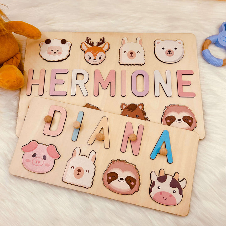 Personalized Wooden Baby Name Puzzle with Animals