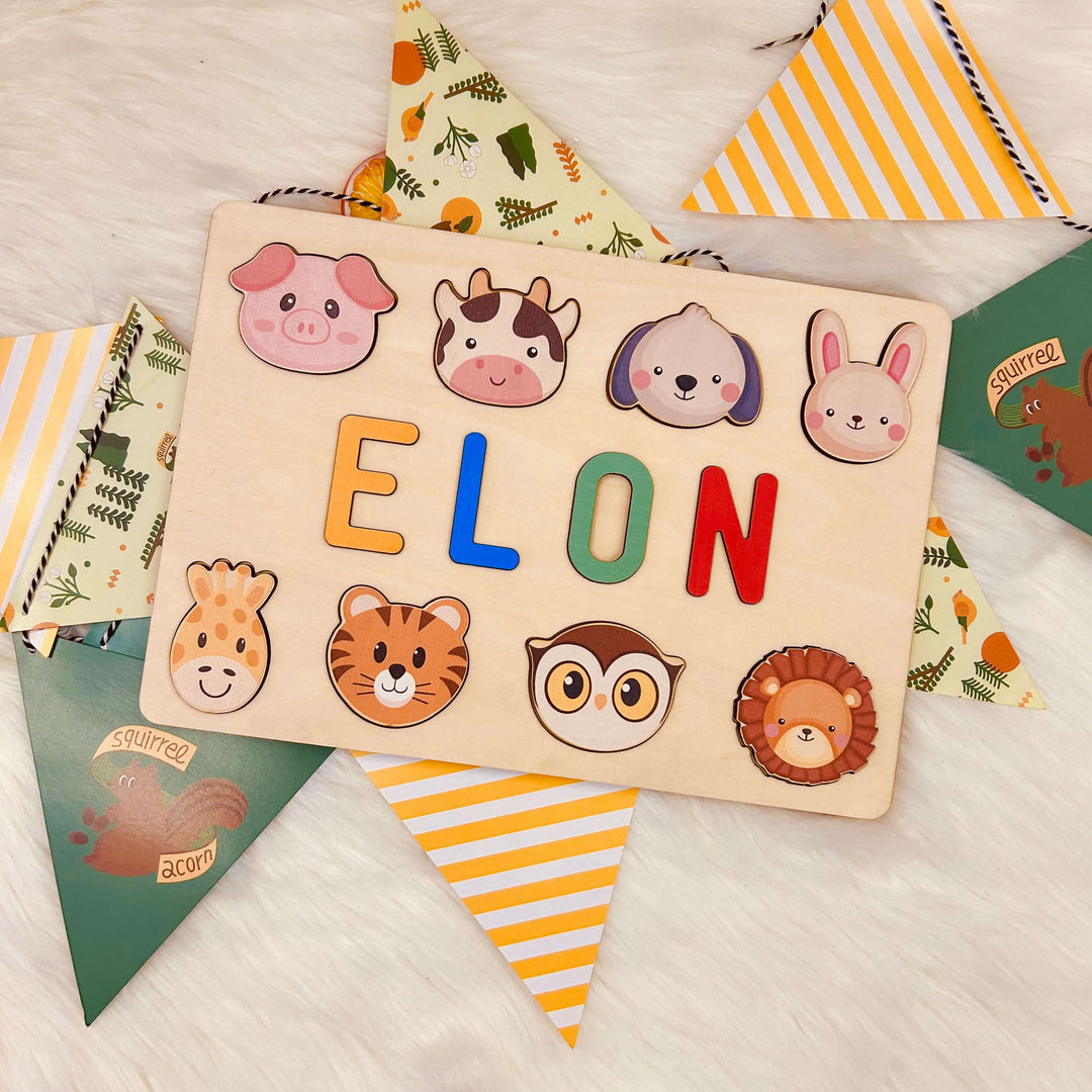 Personalized Wooden Baby Name Puzzle with Animals