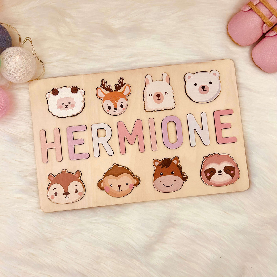 Personalized Wooden Baby Name Puzzle with Animals