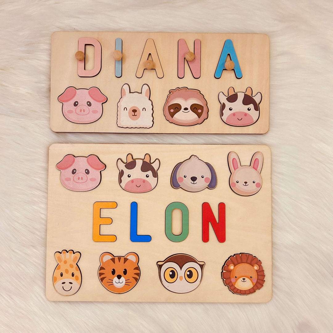 Personalized Wooden Baby Name Puzzle with Animals