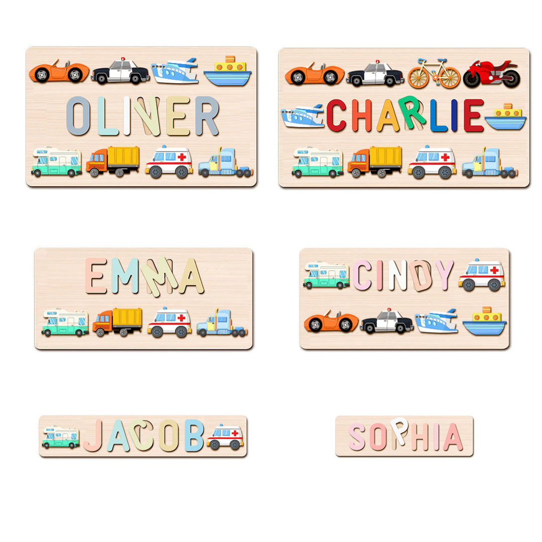 Personalized Wooden Baby Name Puzzle - Traffic