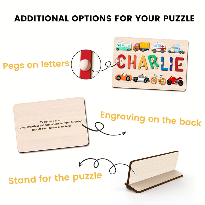 Personalized Wooden Baby Name Puzzle - Traffic