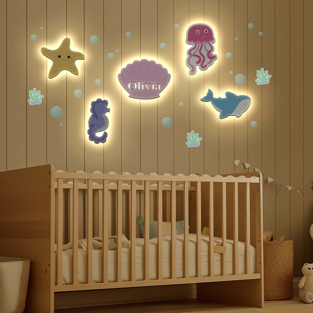 Personalized Wooden Baby's Room Wall Light Set-Marine Theme