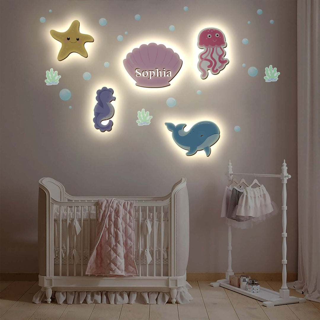 Personalized Wooden Baby's Room Wall Light Set-Marine Theme