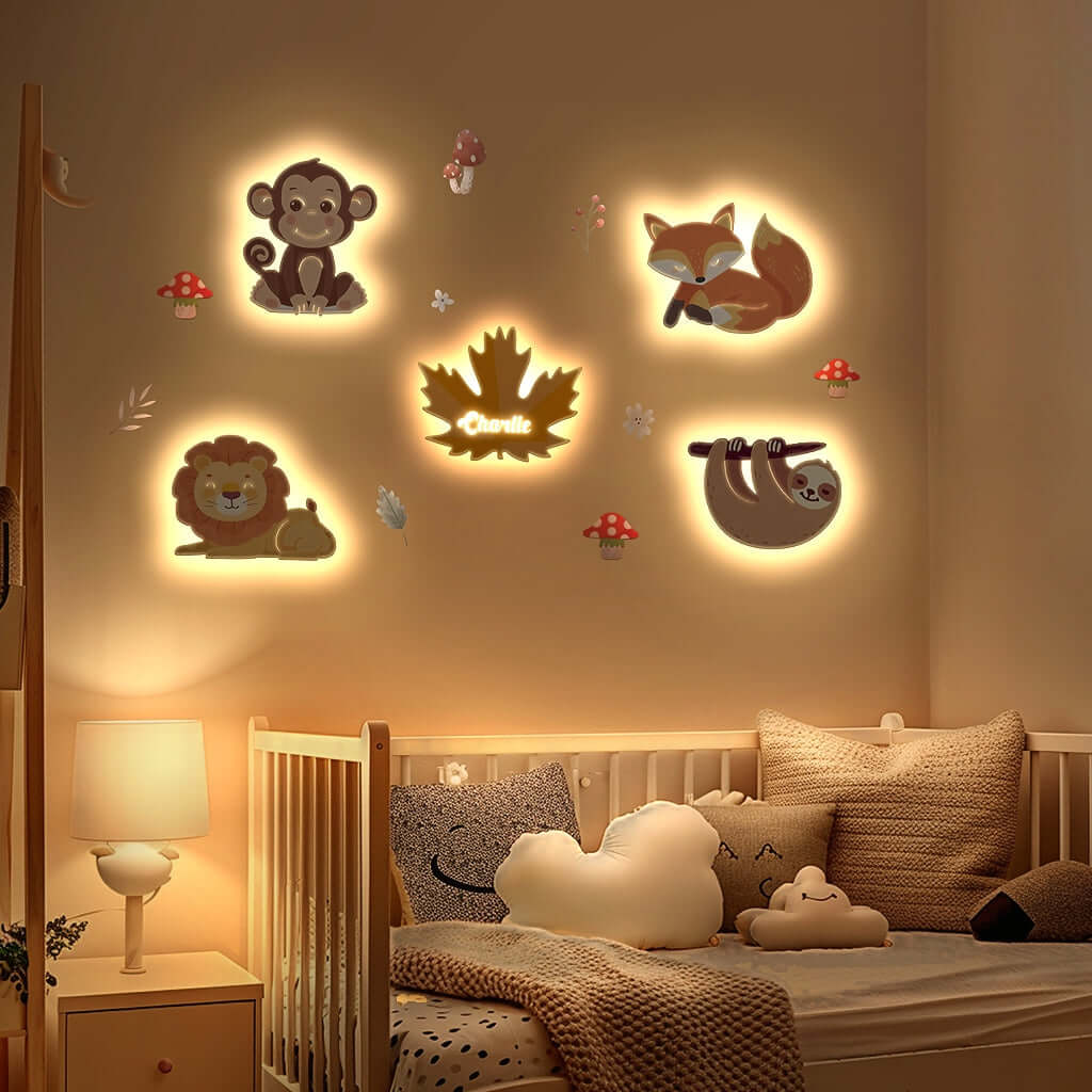 Personalized Wooden Baby's Room Wall Light Set-Forest Theme