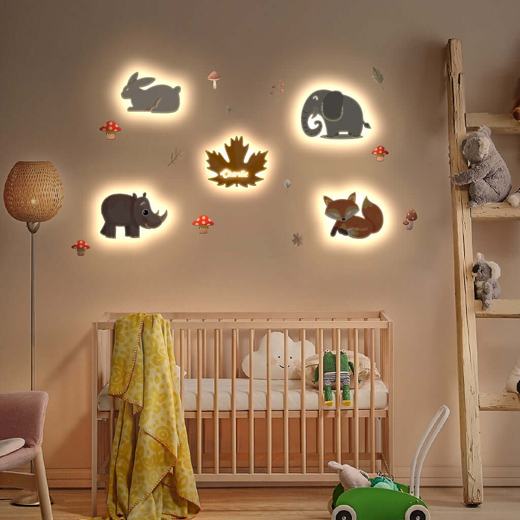 Personalized Wooden Baby's Room Wall Light Set-Forest Theme