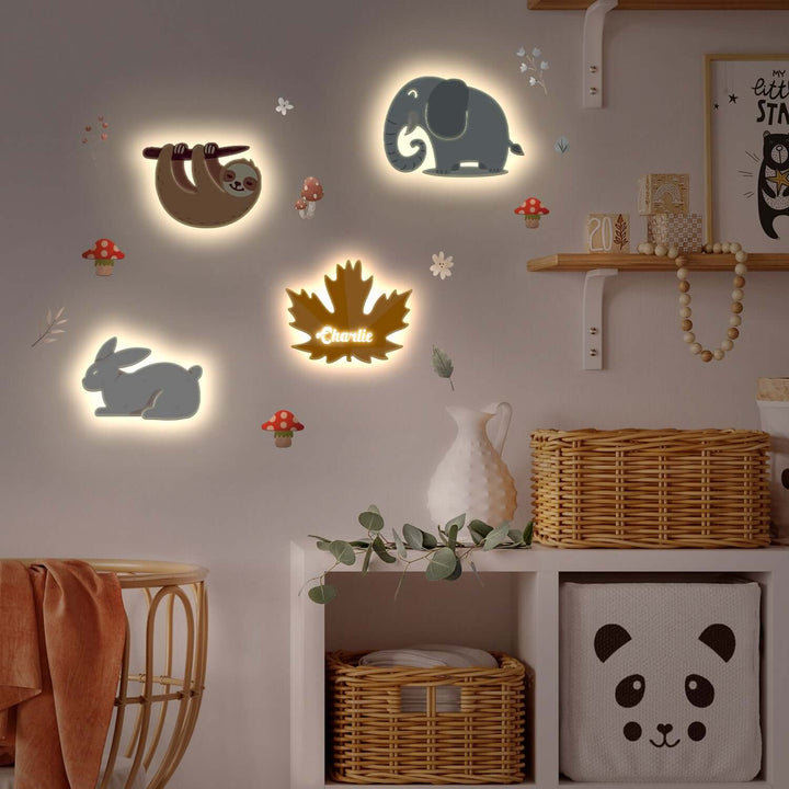 Personalized Wooden Baby's Room Wall Light Set-Forest Theme