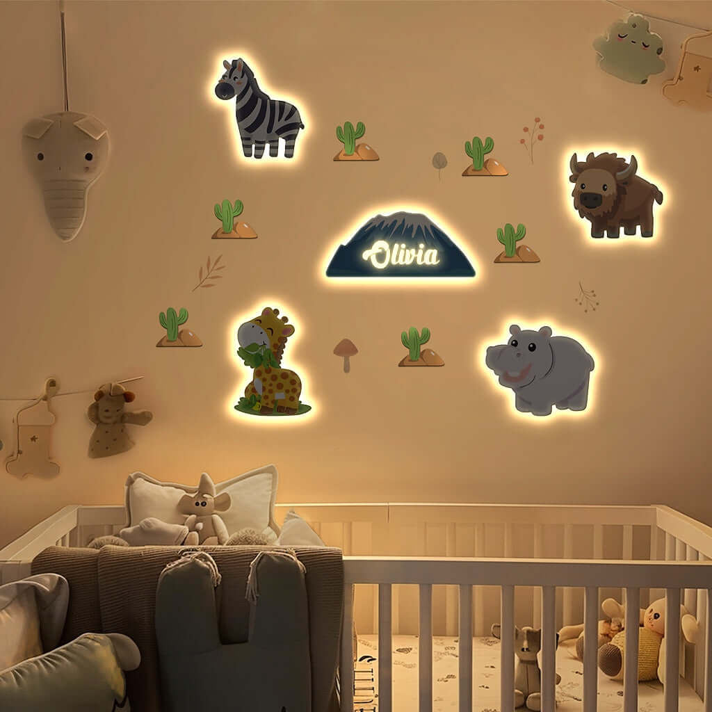 Personalized Wooden Baby's Room Wall Light Set-Grassland Theme