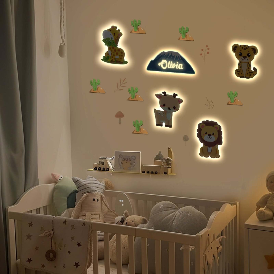 Personalized Wooden Baby's Room Wall Light Set-Grassland Theme