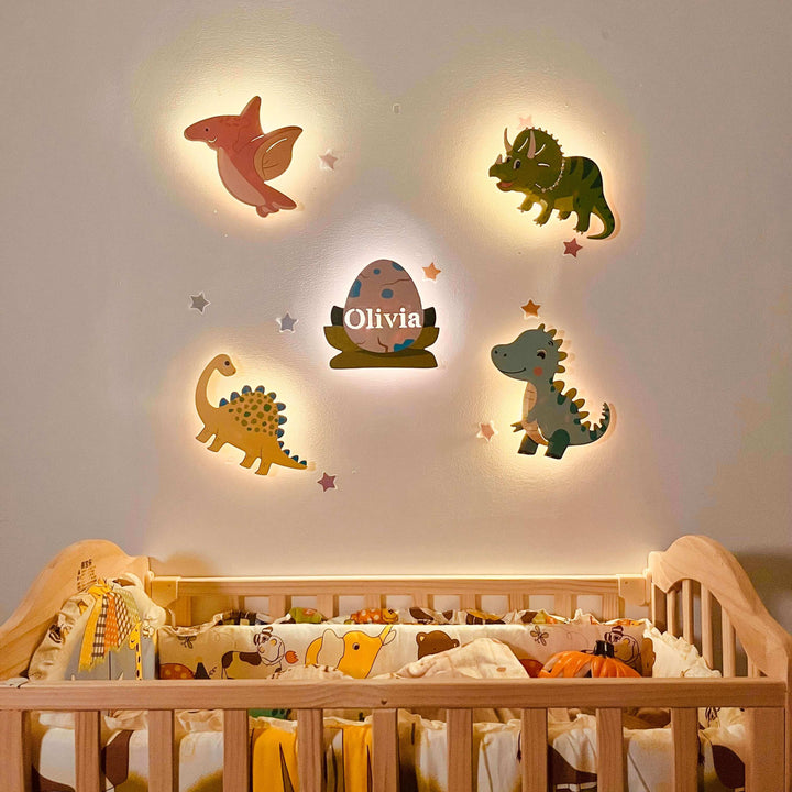 Personalized Wooden Baby's Room Wall Light Set-Dinosaur Theme