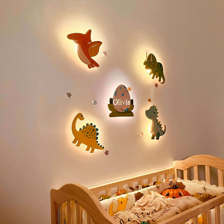 Personalized Wooden Baby's Room Wall Light Set-Dinosaur Theme