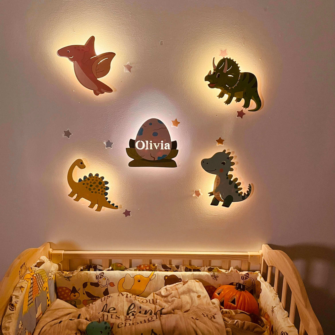 Personalized Wooden Baby's Room Wall Light Set-Dinosaur Theme