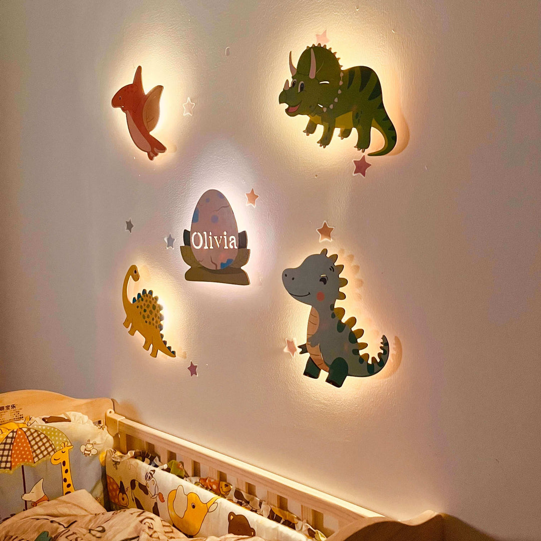 Personalized Wooden Baby's Room Wall Light Set-Dinosaur Theme